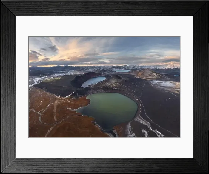 Framed Print : Captivating drone shot showcasing the rugged beauty of Iceland's highland lakes