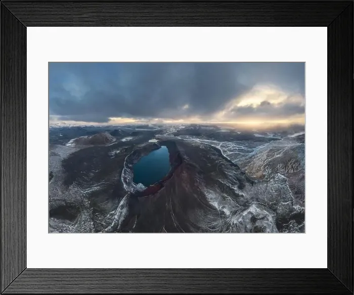 Framed Print : A breathtaking drone shot capturing the serene Highlands Lakes in Iceland