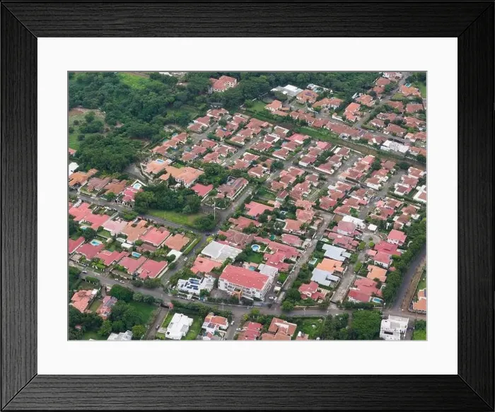 Framed Print : Many houses with pool in residential aerial drone view Framed Print : Many houses with pool in residential aerial drone view