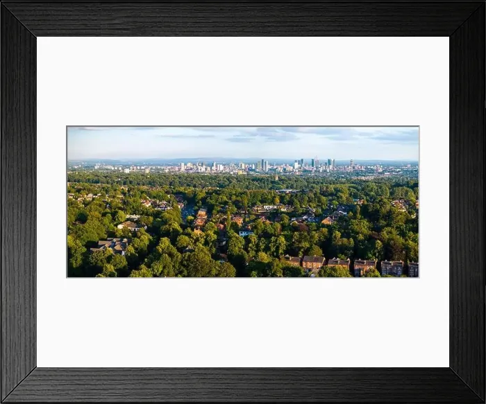 Framed Print : Panoramic aerial image of Manchester skyline photographed from Prestwich, Greater Manchester