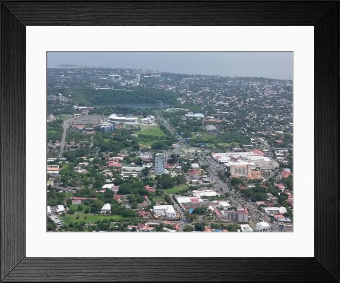 Framed Print : Managua, Nicaragua - August 16, 2024: Historical center in Capital city Managua aerial drone view Framed Print : Managua, Nicaragua - August 16, 2024: Historical center in Capital city Managua aerial drone view