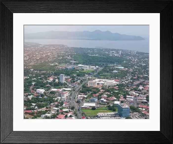 Framed Print : Managua, Nicaragua - August 16, 2024: Historical center in Managua town aerial drone view Framed Print : Managua, Nicaragua - August 16, 2024: Historical center in Managua town aerial drone view