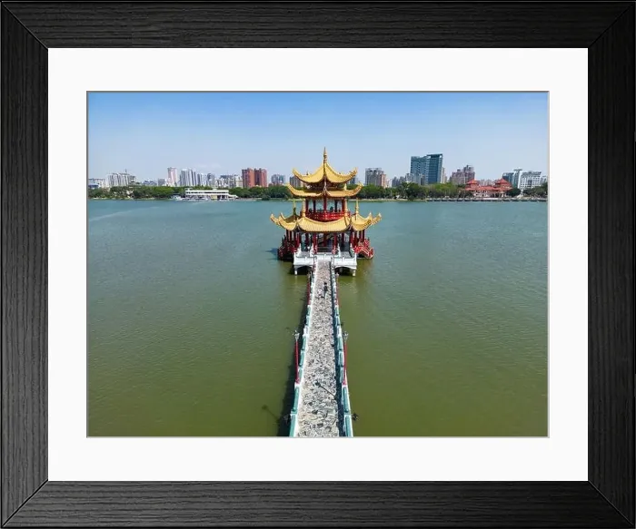 Framed Print : Drone Footage of Visitors on Bridge Leading to Spring and Autumn Pavilion Taiwan Framed Print : Drone Footage of Visitors on Bridge Leading to Spring and Autumn Pavilion Taiwan