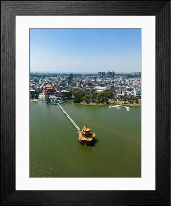 Framed Print : Aerial View Kaohsiung Dragon Sculpture and Bridge to Spring and Autumn Pavilion Framed Print : Aerial View Kaohsiung Dragon Sculpture and Bridge to Spring and Autumn Pavilion