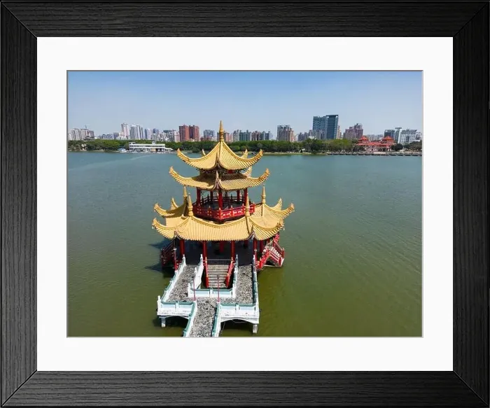 Framed Print : Aerial Perspective of Taiwan Historic Spring and Autumn Pavilion Over Calm Lake Framed Print : Aerial Perspective of Taiwan Historic Spring and Autumn Pavilion Over Calm Lake