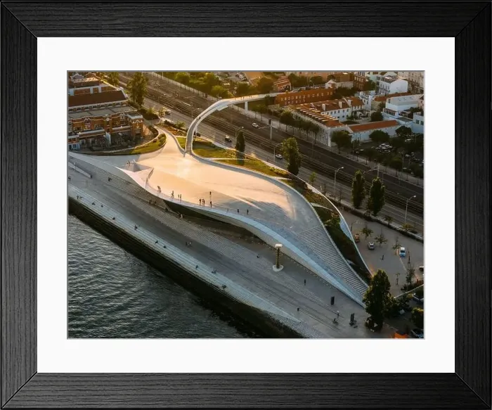 Framed Print : Aerial drone view of the the Museum of Art, Architecture and Technology (MAAT), Lisbon, Portugal, Europe Framed Print : Aerial drone view of the the Museum of Art, Architecture and Technology (MAAT), Lisbon, Portugal, Europe