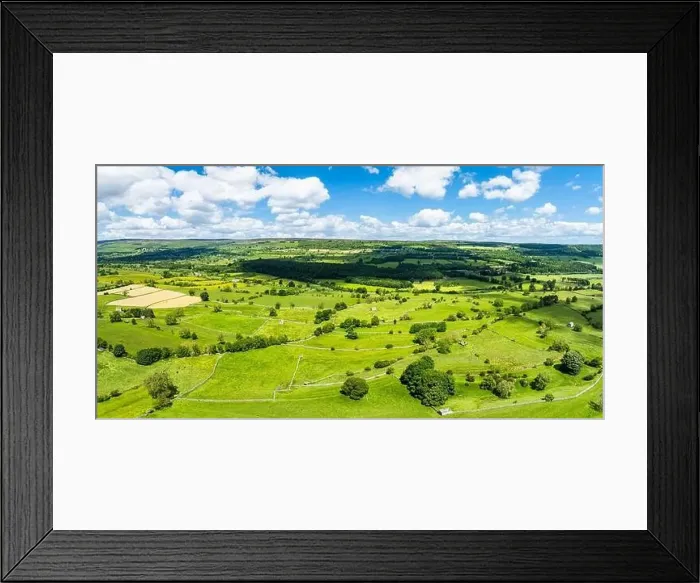 Framed Print : Panorama of Farms and Fields over Bainbridge Village from a drone, Leyburn, North Yorkshire, England Framed Print : Panorama of Farms and Fields over Bainbridge Village from a drone, Leyburn, North Yorkshire, England