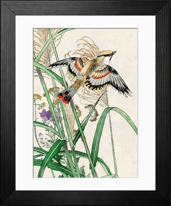 Framed Print : Bird Art. Oriental-style bird illustration. Digital watercolor on a grunge beige background Framed Print : Bird Art. Oriental-style bird illustration. Digital watercolor on a grunge beige background
