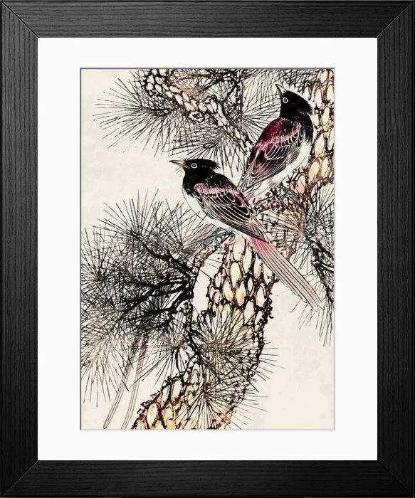 Framed Print : Bird Art. Oriental-style bird illustration. Digital watercolor on a grunge beige background Framed Print : Bird Art. Oriental-style bird illustration. Digital watercolor on a grunge beige background