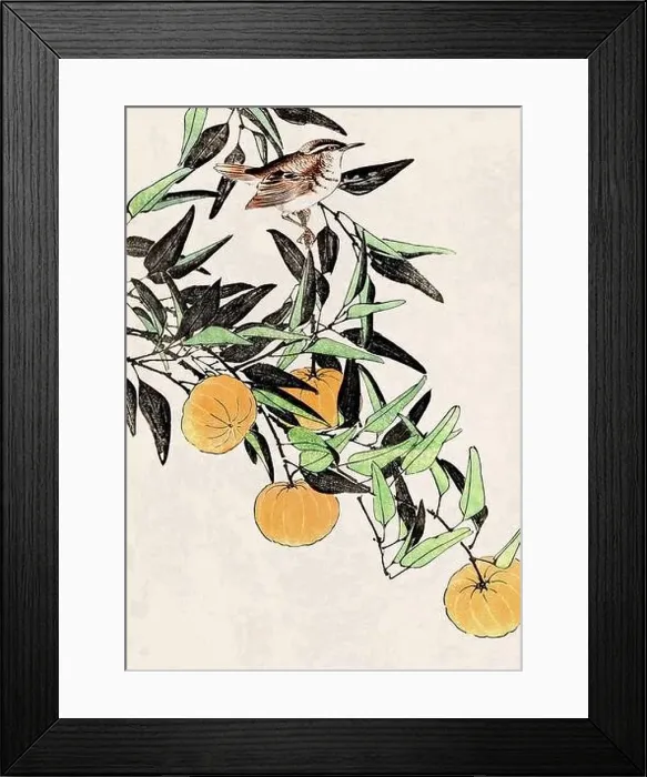 Framed Print : Bird Art. Oriental-style bird illustration. Digital watercolor on a grunge beige background Framed Print : Bird Art. Oriental-style bird illustration. Digital watercolor on a grunge beige background