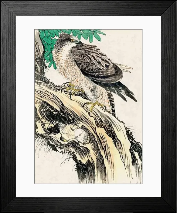 Framed Print : Bird Art. Oriental-style bird illustration. Digital watercolor on a grunge beige background Framed Print : Bird Art. Oriental-style bird illustration. Digital watercolor on a grunge beige background
