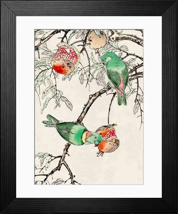 Framed Print : Bird Art. Oriental-style bird illustration. Digital watercolor on a grunge beige background Framed Print : Bird Art. Oriental-style bird illustration. Digital watercolor on a grunge beige background
