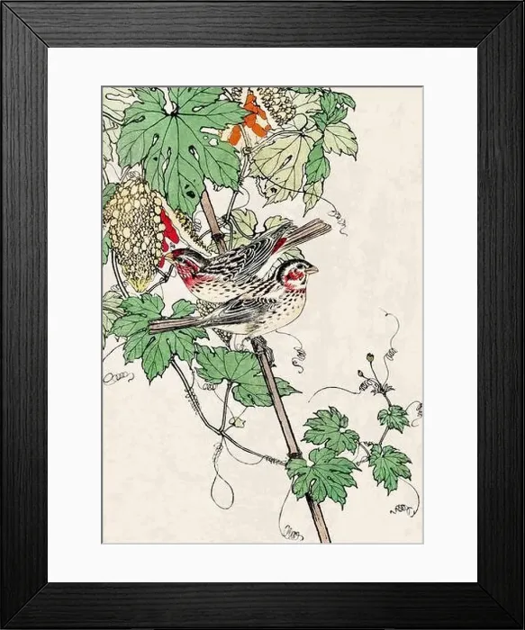 Framed Print : Bird Art. Oriental-style bird illustration. Digital watercolor on a grunge beige background Framed Print : Bird Art. Oriental-style bird illustration. Digital watercolor on a grunge beige background