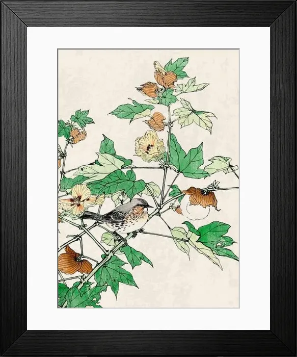 Framed Print : Bird Art. Oriental-style bird illustration. Digital watercolor on a grunge beige background Framed Print : Bird Art. Oriental-style bird illustration. Digital watercolor on a grunge beige background