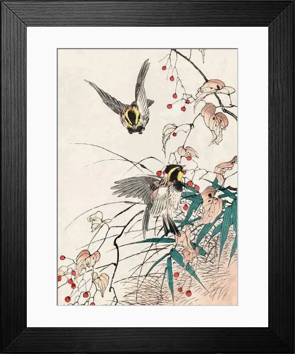 Framed Print : Bird Art. Oriental-style bird illustration. Digital watercolor on a grunge beige background Framed Print : Bird Art. Oriental-style bird illustration. Digital watercolor on a grunge beige background