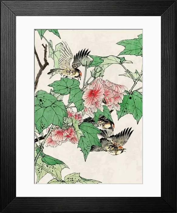 Framed Print : Bird Art. Oriental-style bird illustration. Digital watercolor on a grunge beige background Framed Print : Bird Art. Oriental-style bird illustration. Digital watercolor on a grunge beige background