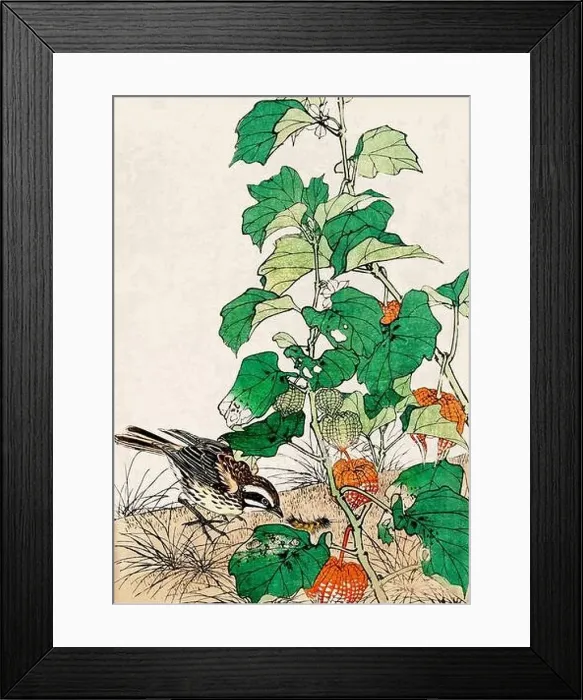 Framed Print : Bird Art. Oriental-style bird illustration. Digital watercolor on a grunge beige background Framed Print : Bird Art. Oriental-style bird illustration. Digital watercolor on a grunge beige background