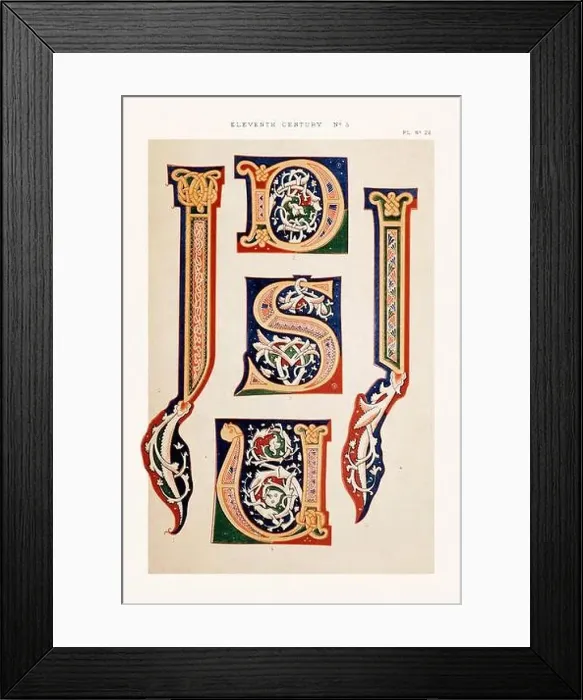 Framed Print : Medieval alphabet initials and ornaments in the style of illuminated art Framed Print : Medieval alphabet initials and ornaments in the style of illuminated art