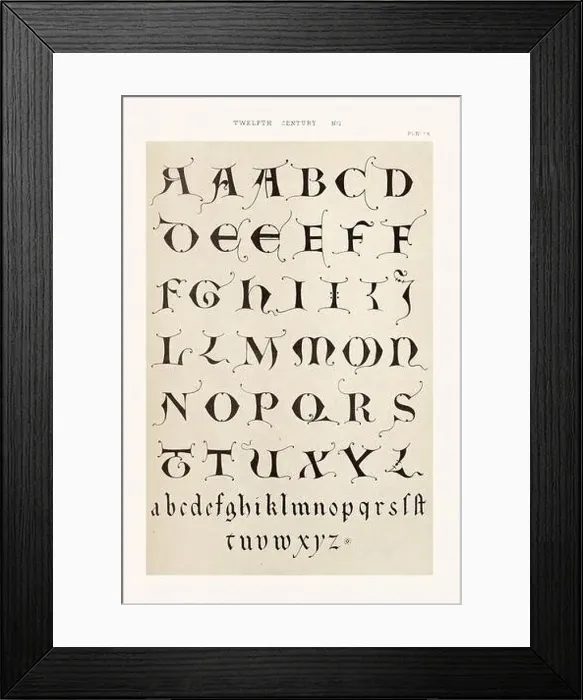 Framed Print : Medieval alphabet with ornaments in the style of illuminated art Framed Print : Medieval alphabet with ornaments in the style of illuminated art