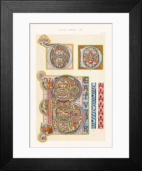 Framed Print : Medieval alphabet initials and ornaments in the style of illuminated art Framed Print : Medieval alphabet initials and ornaments in the style of illuminated art