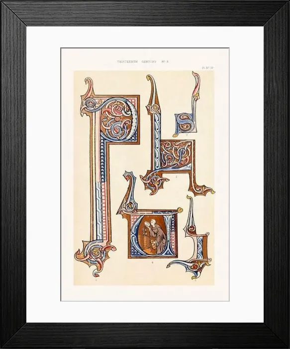 Framed Print : Medieval alphabet initials and ornaments in the style of illuminated art Framed Print : Medieval alphabet initials and ornaments in the style of illuminated art