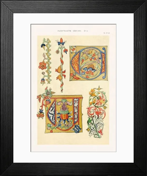 Framed Print : Medieval alphabet initials and ornaments in the style of illuminated art Framed Print : Medieval alphabet initials and ornaments in the style of illuminated art