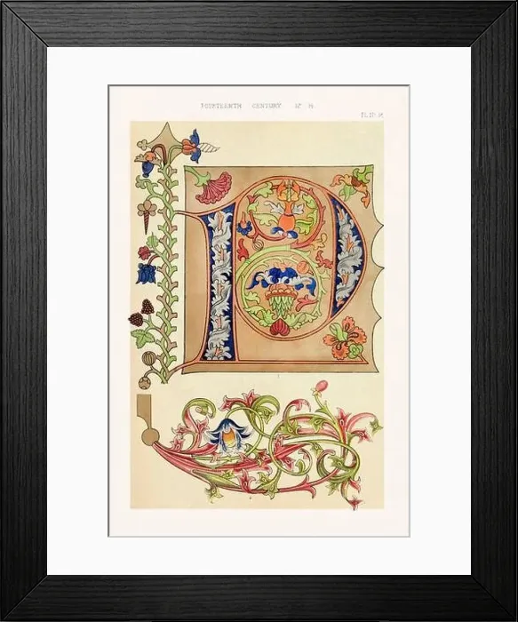 Framed Print : Medieval alphabet initials and ornaments in the style of illuminated art Framed Print : Medieval alphabet initials and ornaments in the style of illuminated art