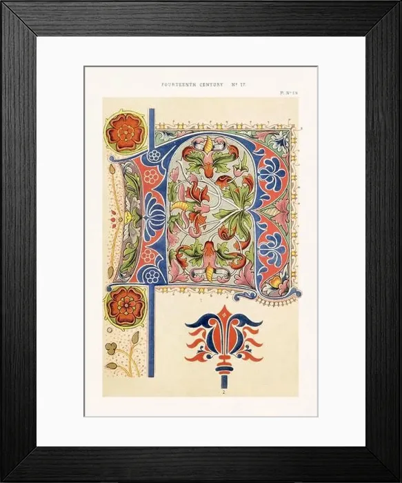 Framed Print : Medieval alphabet initials and ornaments in the style of illuminated art Framed Print : Medieval alphabet initials and ornaments in the style of illuminated art