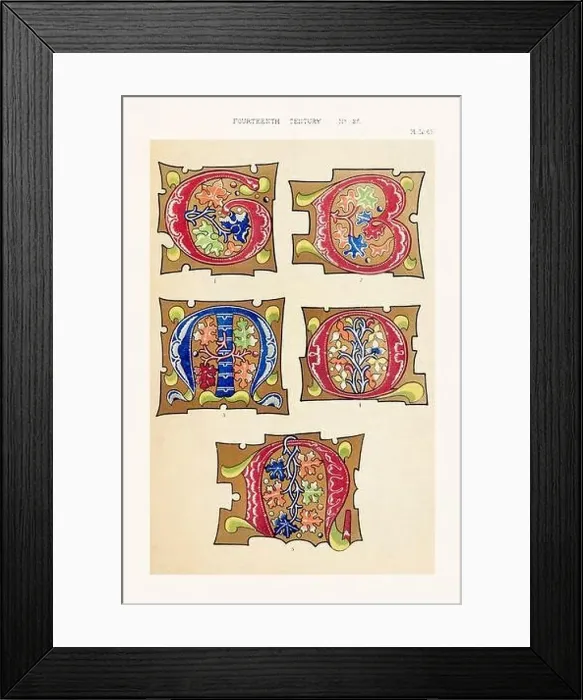 Framed Print : Medieval alphabet initials and ornaments in the style of illuminated art Framed Print : Medieval alphabet initials and ornaments in the style of illuminated art