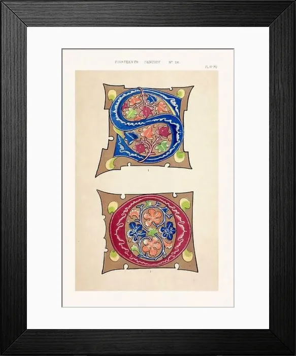 Framed Print : Medieval alphabet initials and ornaments in the style of illuminated art Framed Print : Medieval alphabet initials and ornaments in the style of illuminated art