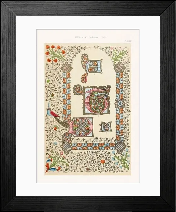 Framed Print : Medieval alphabet initials and ornaments in the style of illuminated art Framed Print : Medieval alphabet initials and ornaments in the style of illuminated art