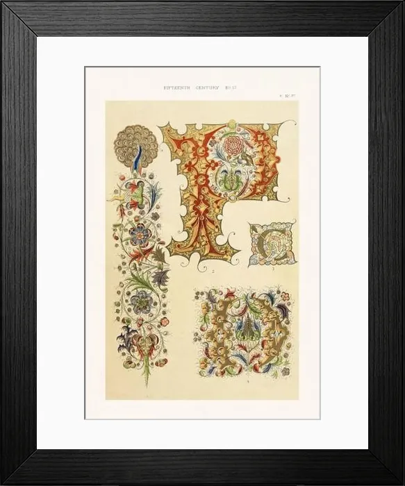 Framed Print : Medieval alphabet initials and ornaments in the style of illuminated art Framed Print : Medieval alphabet initials and ornaments in the style of illuminated art