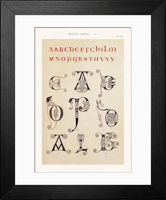 Framed Print : Medieval alphabet initials and ornaments in the style of illuminated art Framed Print : Medieval alphabet initials and ornaments in the style of illuminated art