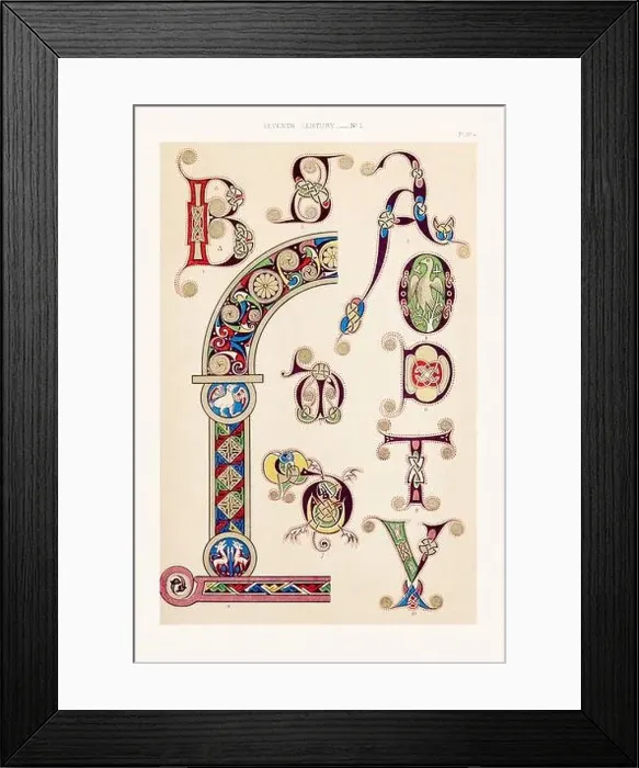 Framed Print : Medieval alphabet initials and ornaments in the style of illuminated art Framed Print : Medieval alphabet initials and ornaments in the style of illuminated art