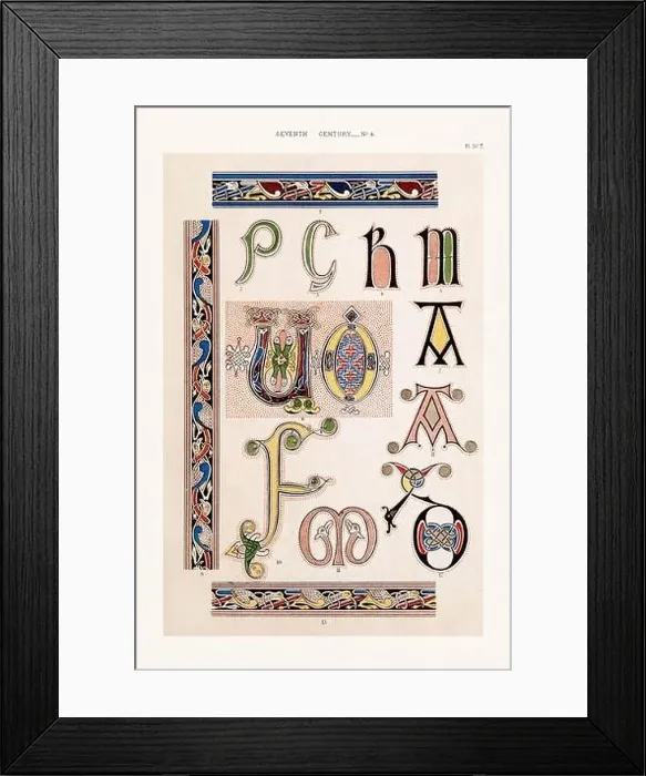 Framed Print : Medieval alphabet initials and ornaments in the style of illuminated art Framed Print : Medieval alphabet initials and ornaments in the style of illuminated art