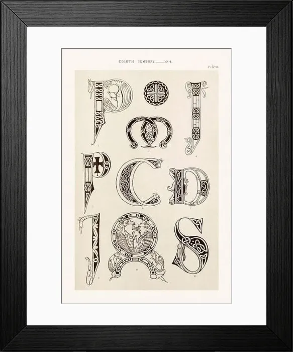 Framed Print : Medieval alphabet initials and ornaments in the style of illuminated art Framed Print : Medieval alphabet initials and ornaments in the style of illuminated art