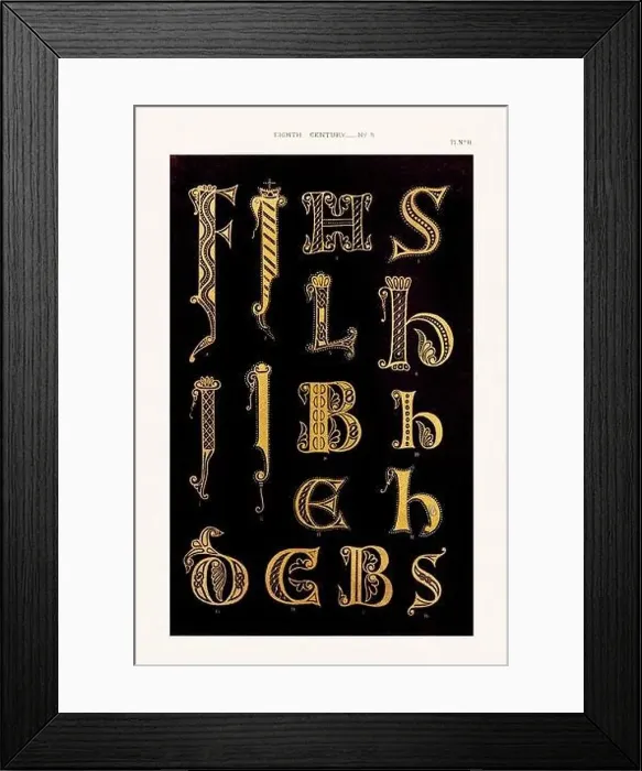 Framed Print : Medieval alphabet initials and ornaments in the style of illuminated art Framed Print : Medieval alphabet initials and ornaments in the style of illuminated art