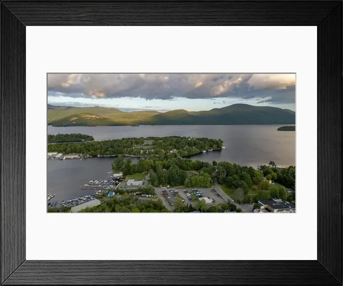 Framed Print : August 20 2024, Sunny afternoon summer aerial image of the area surrounding Bolton Landing Framed Print : August 20 2024, Sunny afternoon summer aerial image of the area surrounding Bolton Landing