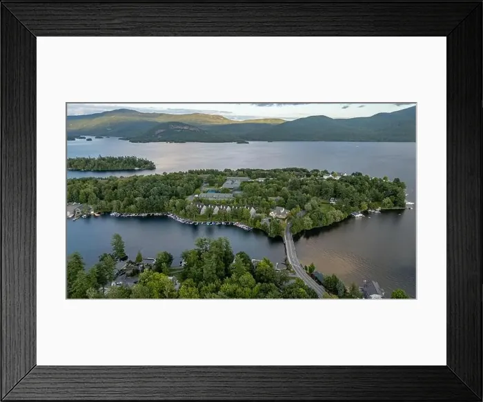 Framed Print : August 20 2024, Sunny afternoon summer aerial image of the area surrounding Bolton Landing Framed Print : August 20 2024, Sunny afternoon summer aerial image of the area surrounding Bolton Landing