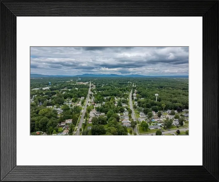 Framed Print : August 20 2024, Sunny afternoon summer aerial image of the area surrounding Fort Edward, NY, USA Framed Print : August 20 2024, Sunny afternoon summer aerial image of the area surrounding Fort Edward, NY, USA