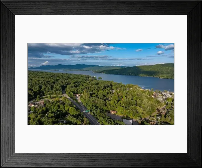 Framed Print : August 20 2024, Sunny afternoon summer aerial image of the area surrounding Lake George, NY, USA Framed Print : August 20 2024, Sunny afternoon summer aerial image of the area surrounding Lake George, NY, USA