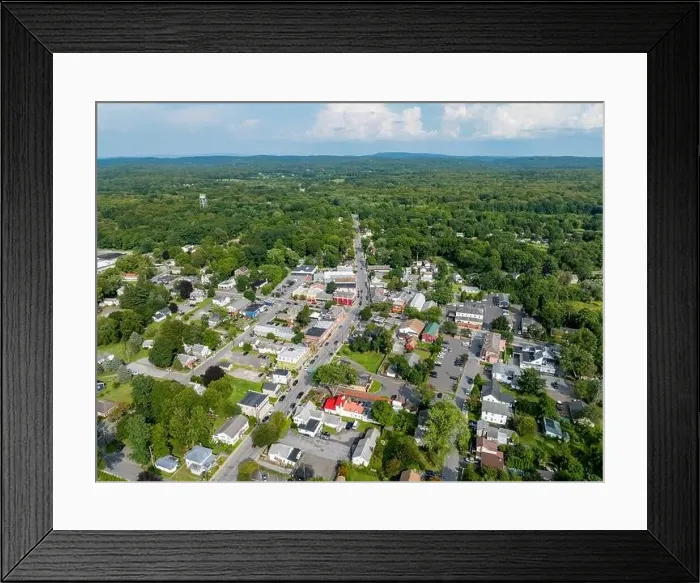 Framed Print : August 14 2024, Sunny afternoon summer aerial image of the area surrounding Red Hook, NY, USA Framed Print : August 14 2024, Sunny afternoon summer aerial image of the area surrounding Red Hook, NY, USA