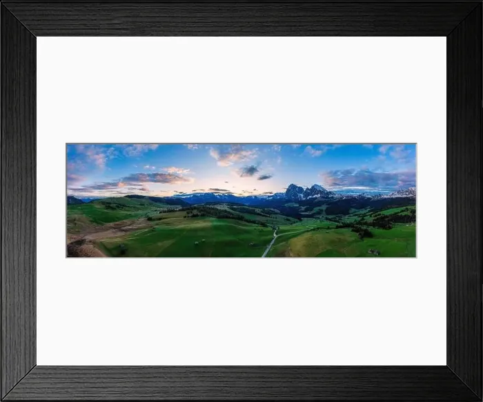 Framed Print : Panoramic view from the Seiser Alm to the Dolomites in Italy, drone shot Framed Print : Panoramic view from the Seiser Alm to the Dolomites in Italy, drone shot