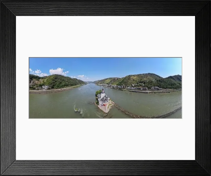 Framed Print : Kaub, Germany - 20 July 2024: drone view at Pfalzgrafenstein water fort on river Rhine at Kaub in Germany Framed Print : Kaub, Germany - 20 July 2024: drone view at Pfalzgrafenstein water fort on river Rhine at Kaub in Germany