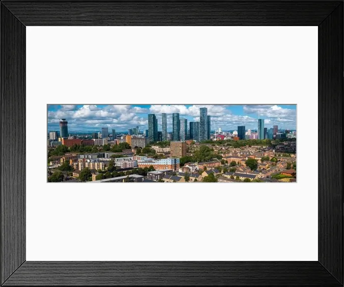 Framed Print : Panoramic view of Manchester, UK with tall buildings Framed Print : Panoramic view of Manchester, UK with tall buildings