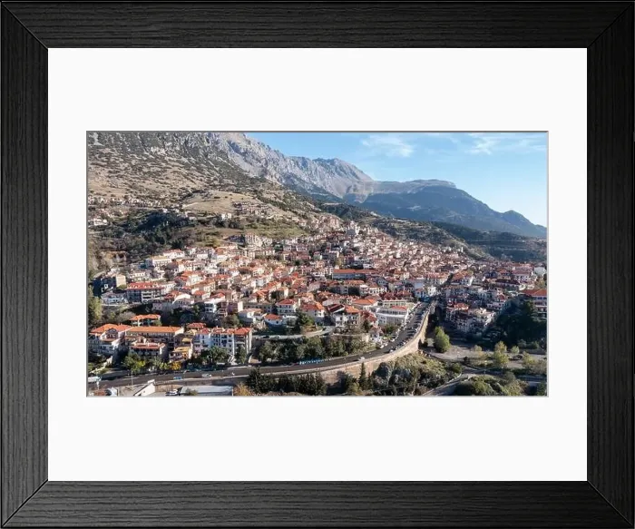 Framed Print : Greece Arachova village on Parnassos Mountain aerial drone view Framed Print : Greece Arachova village on Parnassos Mountain aerial drone view