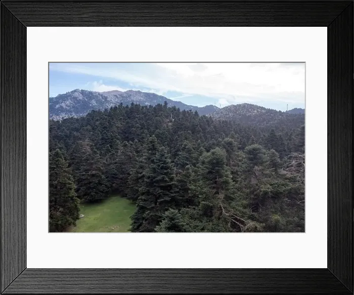 Framed Print : Mountain landscape, fir ttrees forest and cloudy sky. Parnassos mountain aerial drone view. Greece, Boeotia Framed Print : Mountain landscape, fir ttrees forest and cloudy sky. Parnassos mountain aerial drone view. Greece, Boeotia