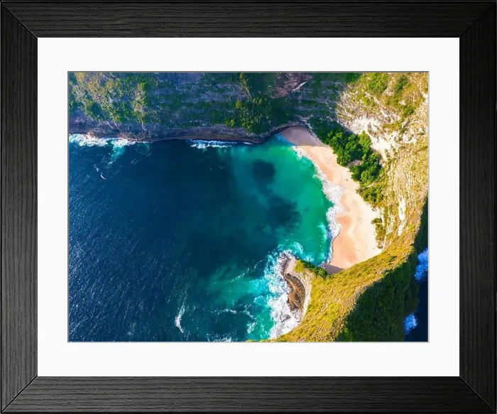 Framed Print : Airview of Kelingking Beach on Nusa Penida Island, Indonesia Framed Print : Airview of Kelingking Beach on Nusa Penida Island, Indonesia
