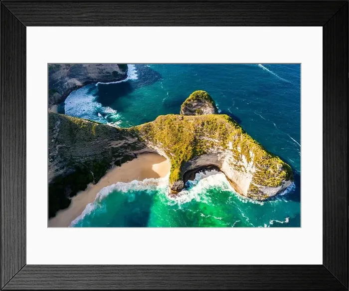 Framed Print : Airview of Kelingking Beach on Nusa Penida Island, Indonesia Framed Print : Airview of Kelingking Beach on Nusa Penida Island, Indonesia
