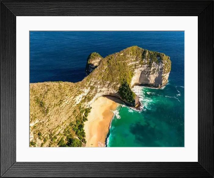 Framed Print : Airview of Kelingking Beach on Nusa Penida Island, Indonesia Framed Print : Airview of Kelingking Beach on Nusa Penida Island, Indonesia